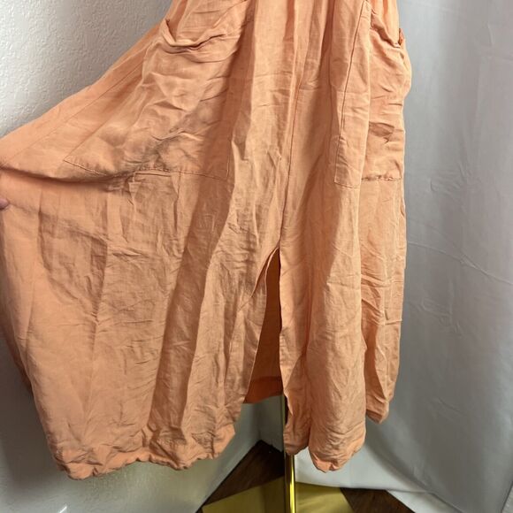 Madewell Midi Dress Womens 10 Pink/Orange Linen Blend Dolman Sheer Boho Cottage - Picture 4 of 16